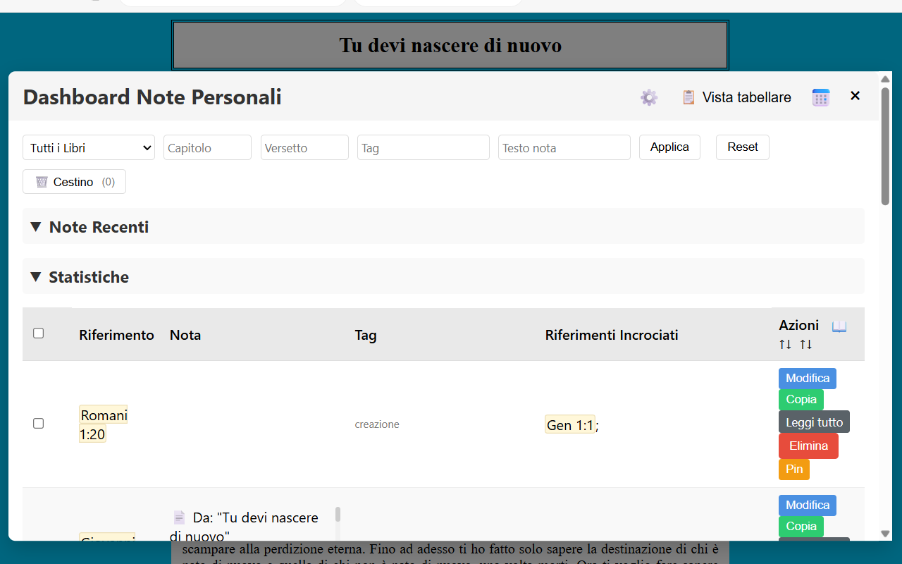 Screenshot 3: Dashboard Note Personali con filtri, note recenti e statistiche