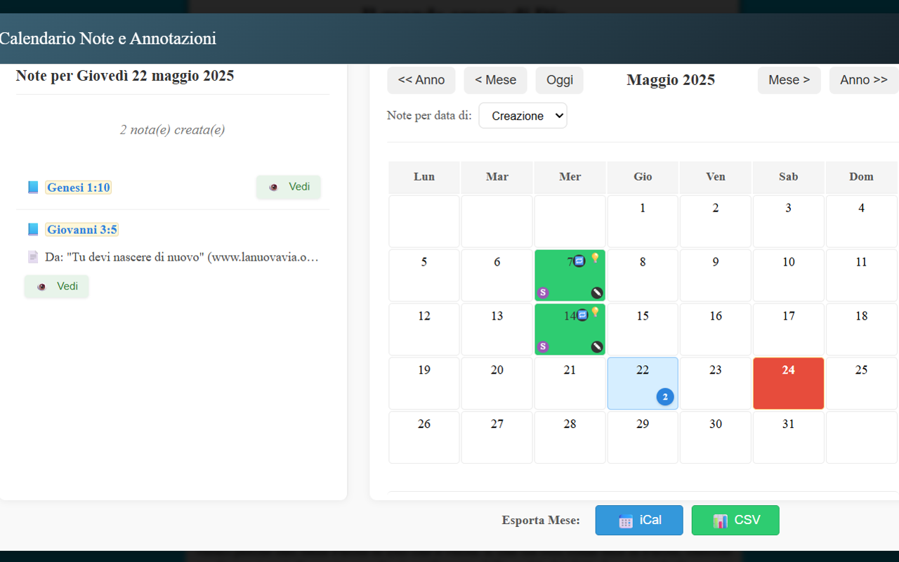 Screenshot 5: Calendario Note e Annotazioni con visualizzazione mensile e dettaglio giornaliero